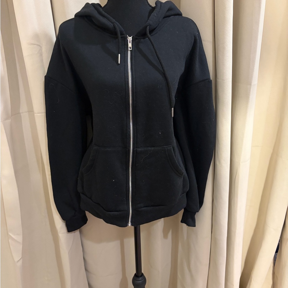 SHEIN Black Zip-Up Hoodie